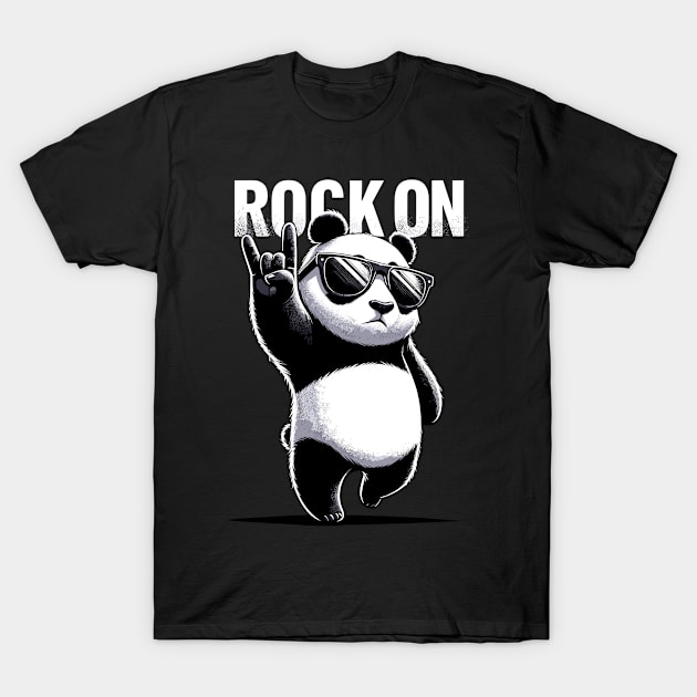 Retro Panda Rock Music Gift Funny Panda T-Shirt by KsuAnn